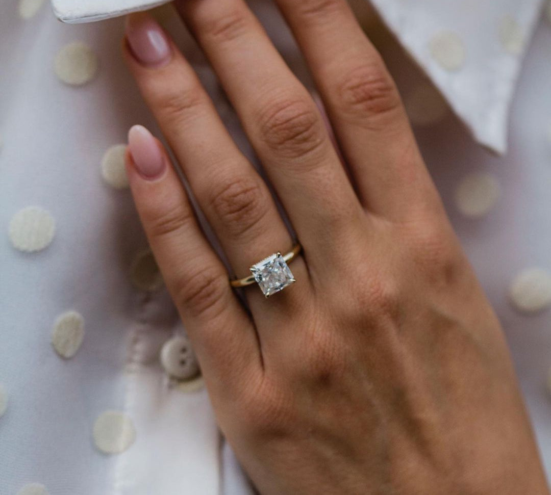 3.10 CT Square Crushed Ice Radiant Solitaire Moissanite Engagement Ring 3