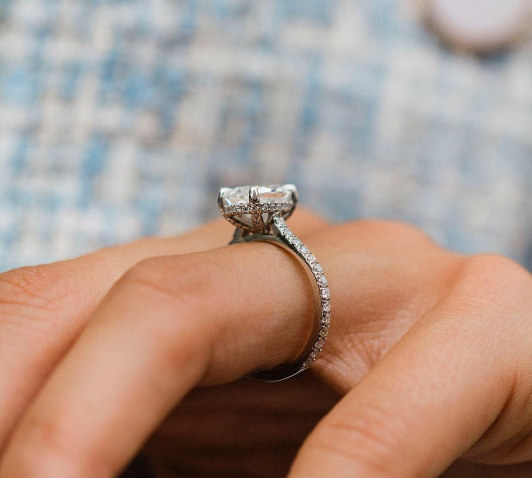 3.85 CT Oval Solitaire Pave Moissanite Engagement Ring 2