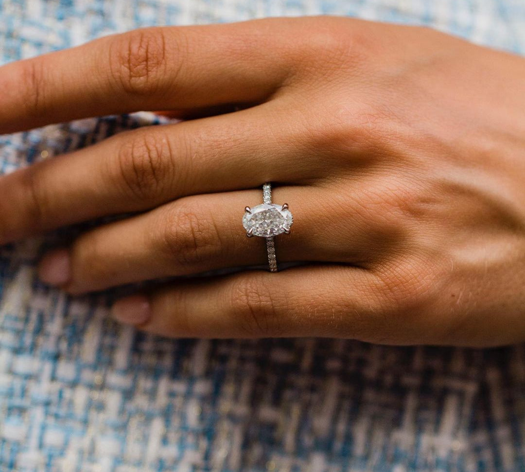 3.85 CT Oval Solitaire Pave Moissanite Engagement Ring 1