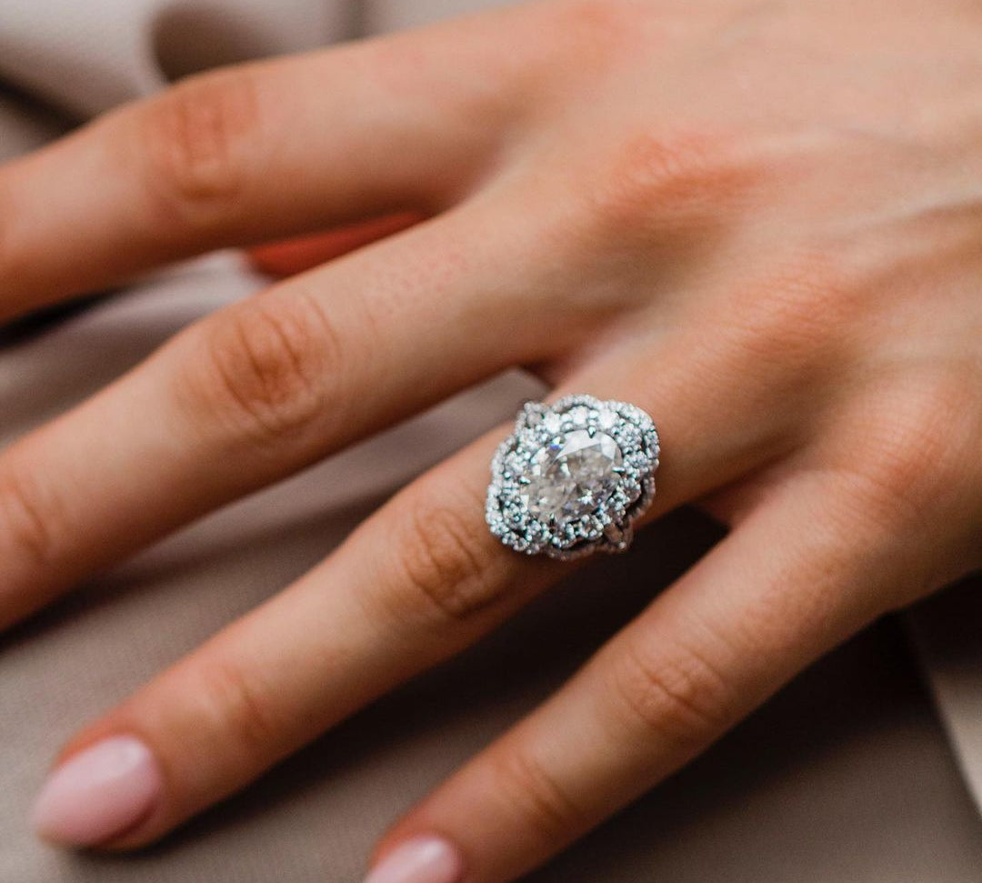 4.10 CT Oval Halo Art Deco Moissanite Engagement Ring 1