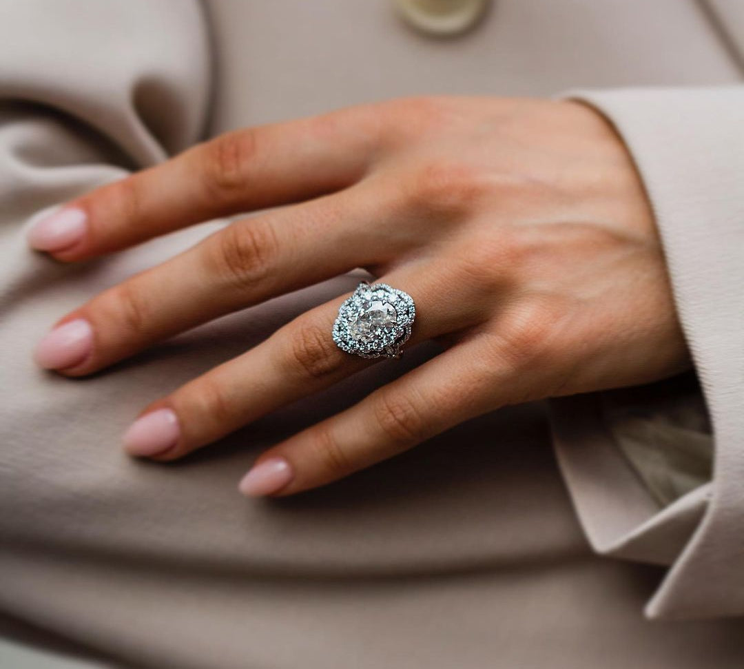 4.10 CT Oval Halo Art Deco Moissanite Engagement Ring 3