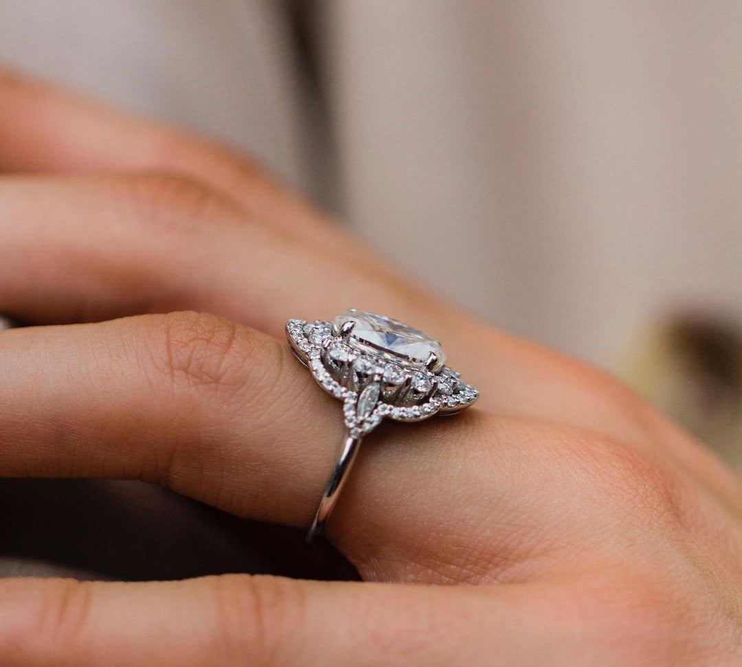 4.10 CT Oval Halo Art Deco Moissanite Engagement Ring 2