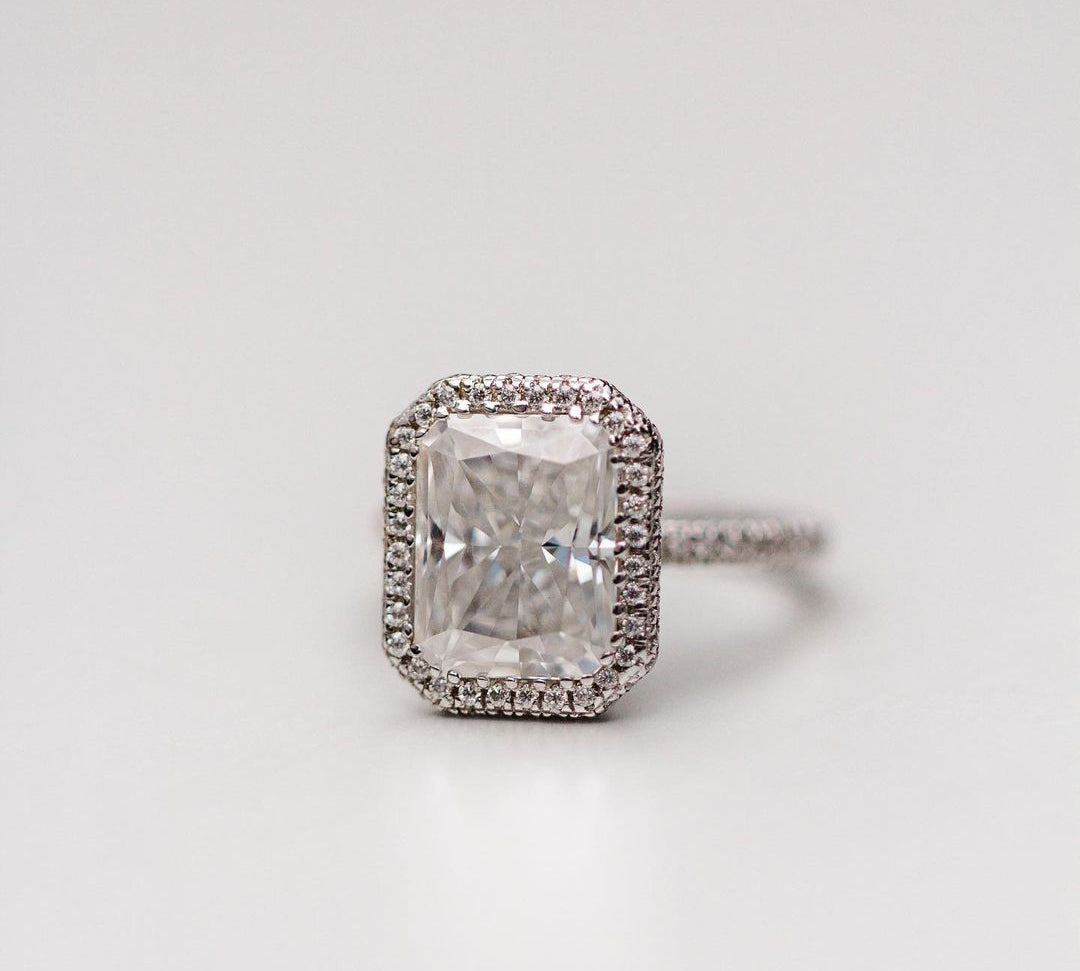 4.4 CT Radiant Double Halo Moissanite Engagement Ring 2