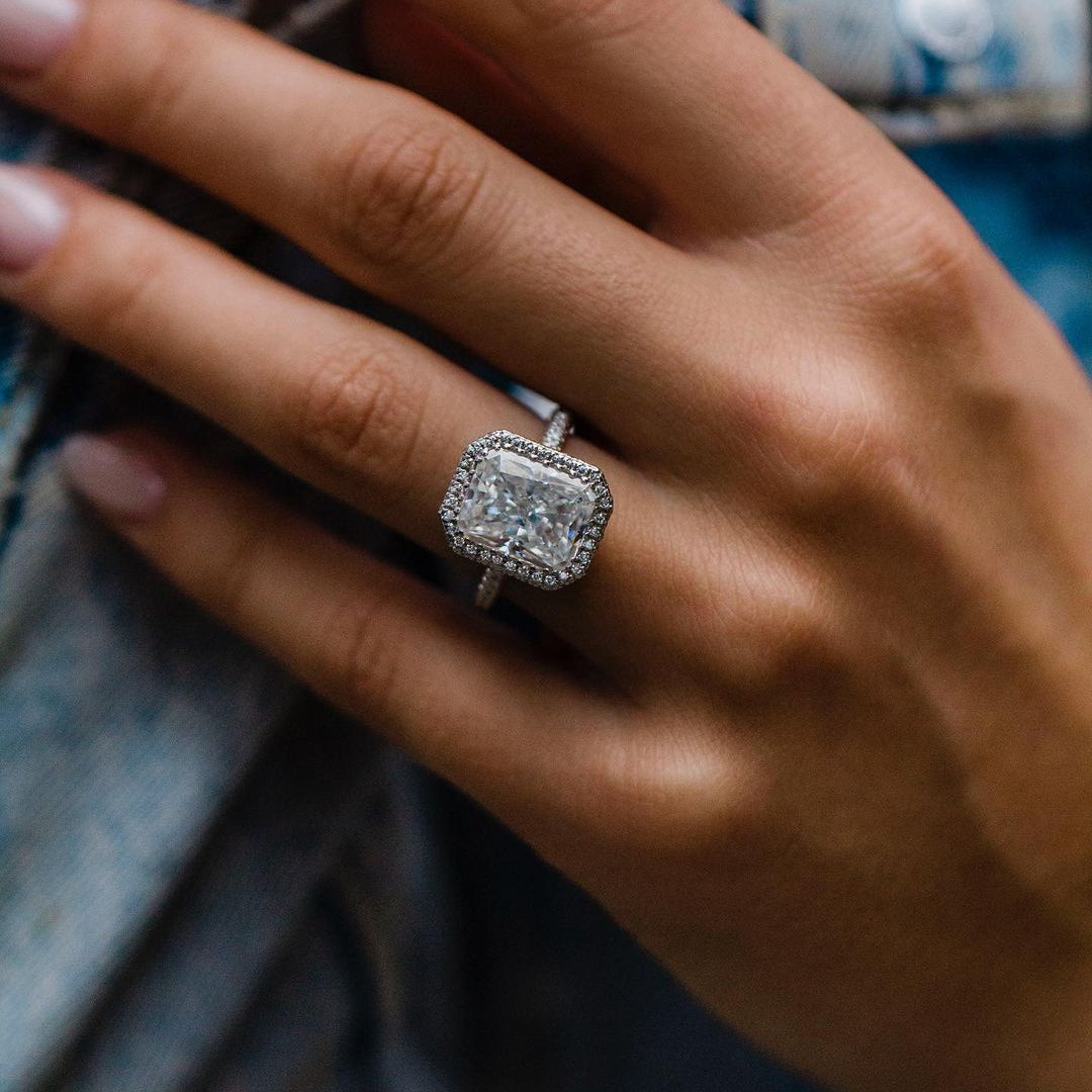 4.4 CT Radiant Double Halo Moissanite Engagement Ring 1
