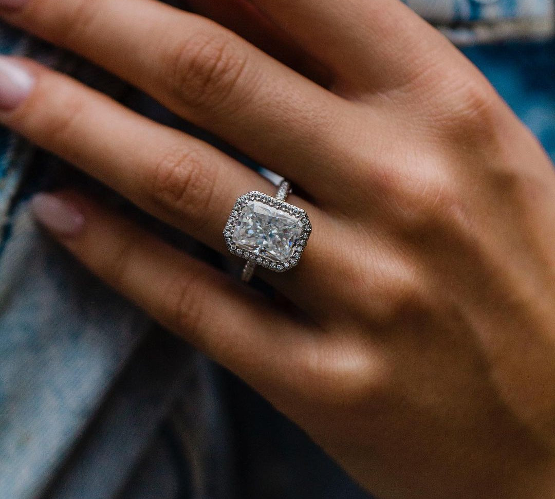 4.4 CT Radiant Double Halo Moissanite Engagement Ring 1