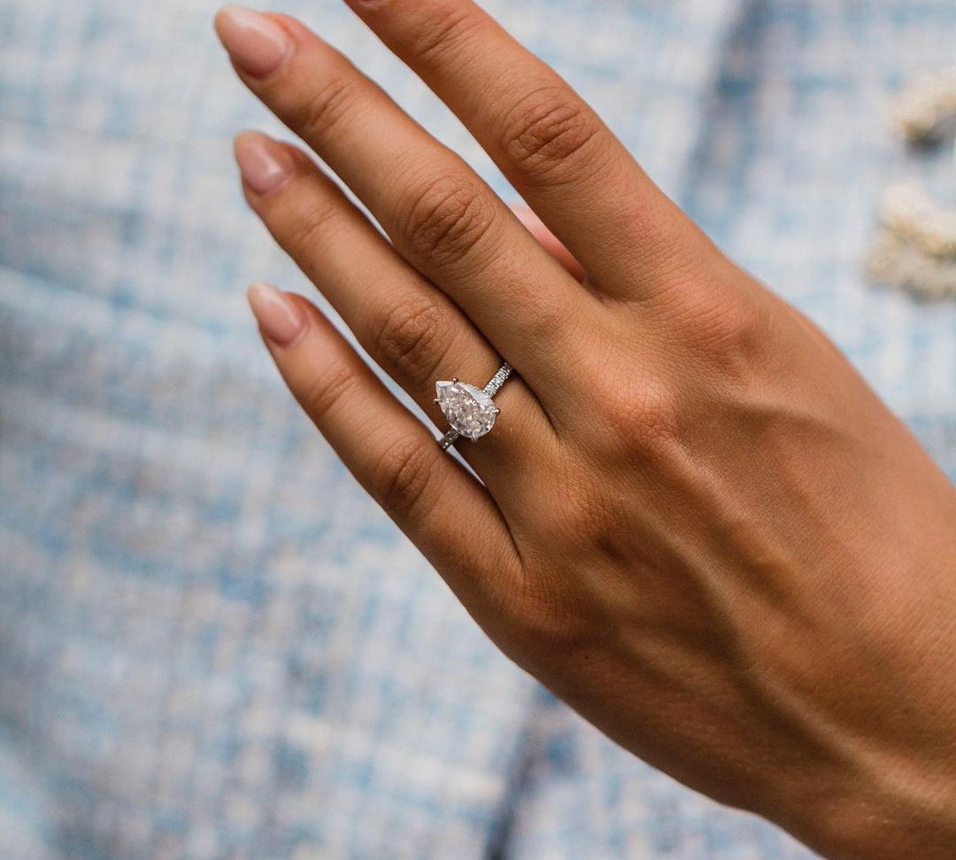 3.0 CT Pear Solitaire Hidden Halo & Pave Moissanite Engagement Ring 3