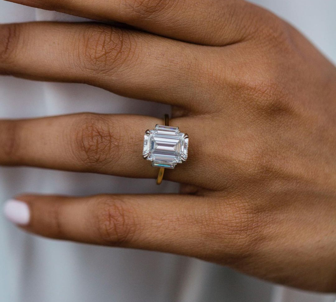 4.10 CT Emerald Three Stone Moissanite Engagement Ring 2