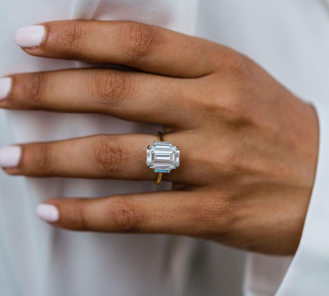 4.10 CT Emerald Three Stone Moissanite Engagement Ring 3