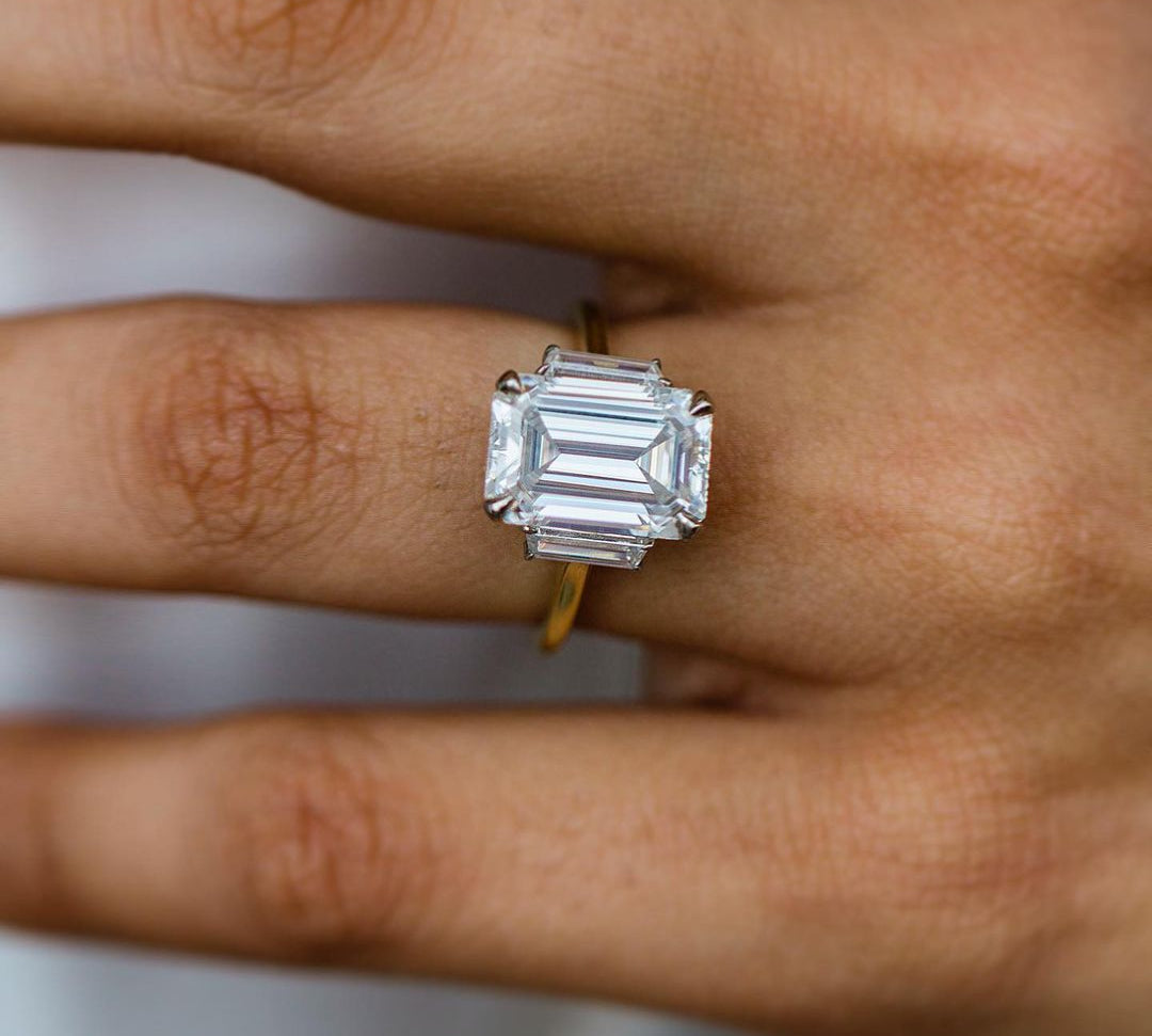 4.10 CT Emerald Three Stone Moissanite Engagement Ring 1