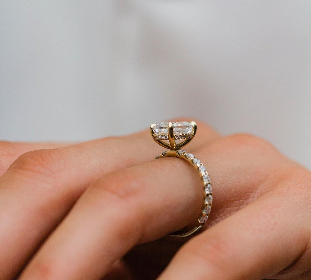 3.50 CT Oval Solitaire Hidden Halo & Pave Moissanite Engagement Ring 3