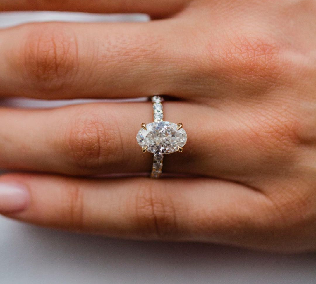 3.50 CT Oval Solitaire Hidden Halo & Pave Moissanite Engagement Ring 1