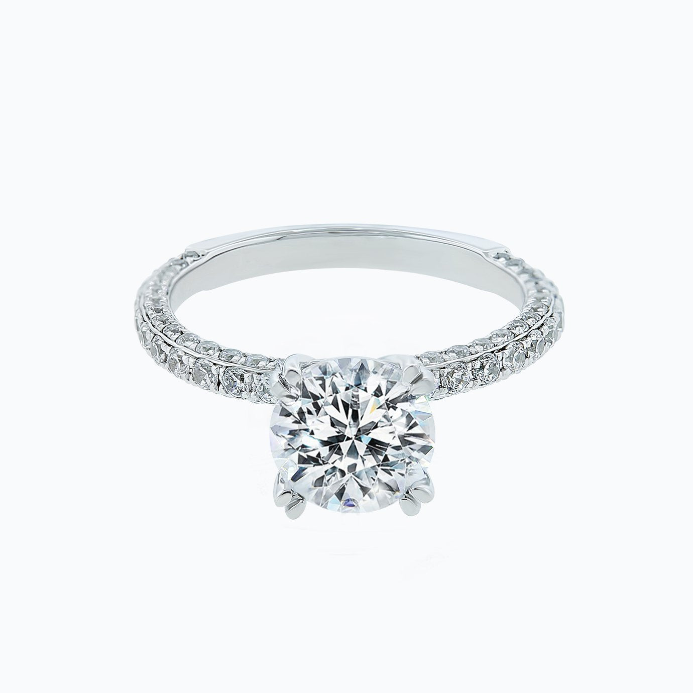 1.50 CT Round Three Side Pave CVD F/VS2 Diamond Engagement Ring 1