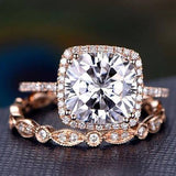 1.0 CT Cushion Cut Halo Moissanite Bridal Ring Set 1