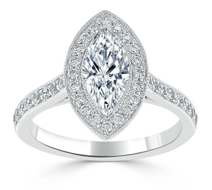 1.0 CT Marquise Cut Halo Moissanite Engagement Ring With Pave Setting 2