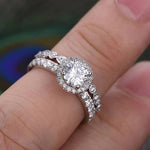 1.0 CT Round Cut Halo Moissanite Bridal Ring Set 2