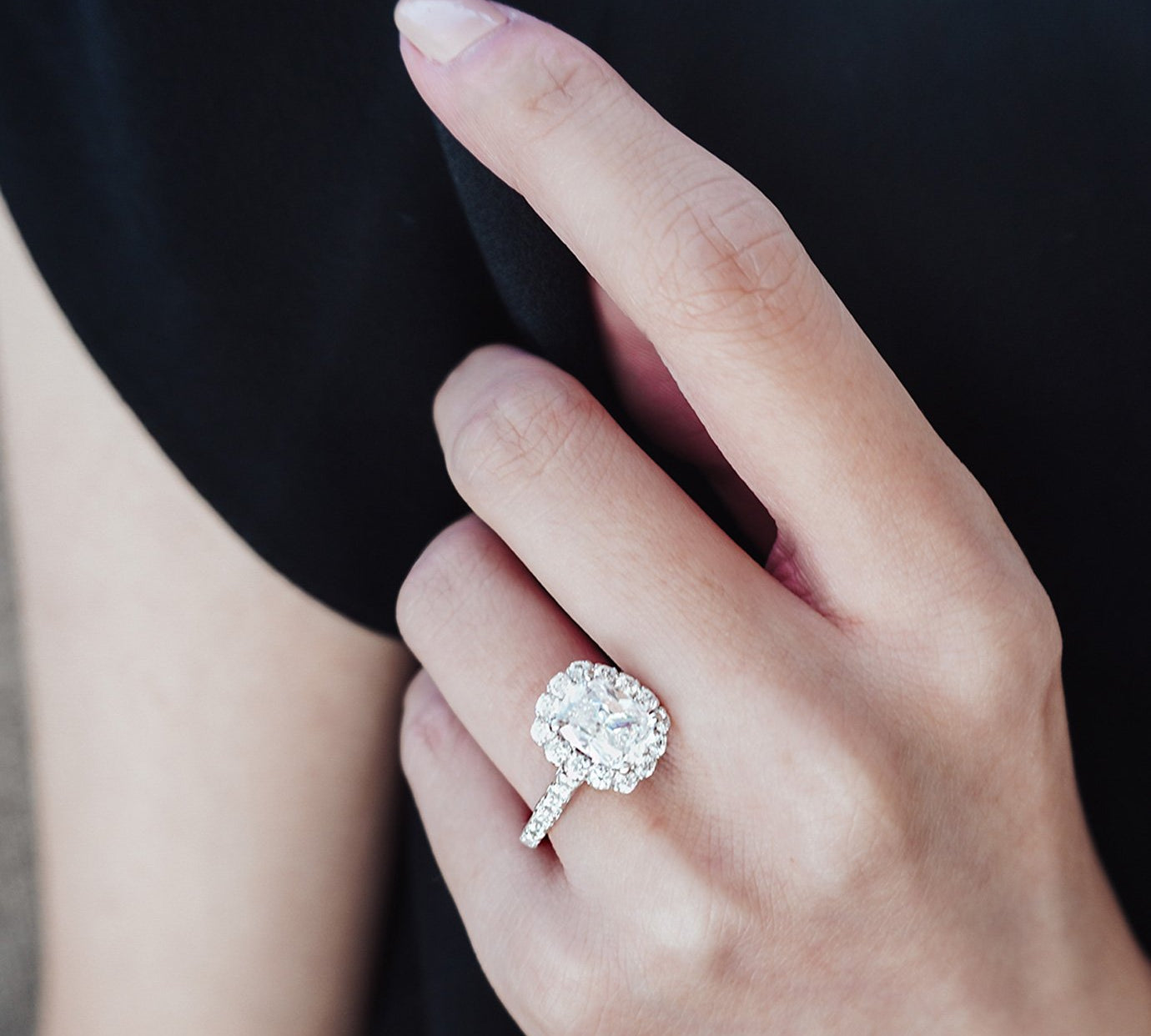 2.0 CT Cushion Shaped Moissanite Halo Engagement Ring 2