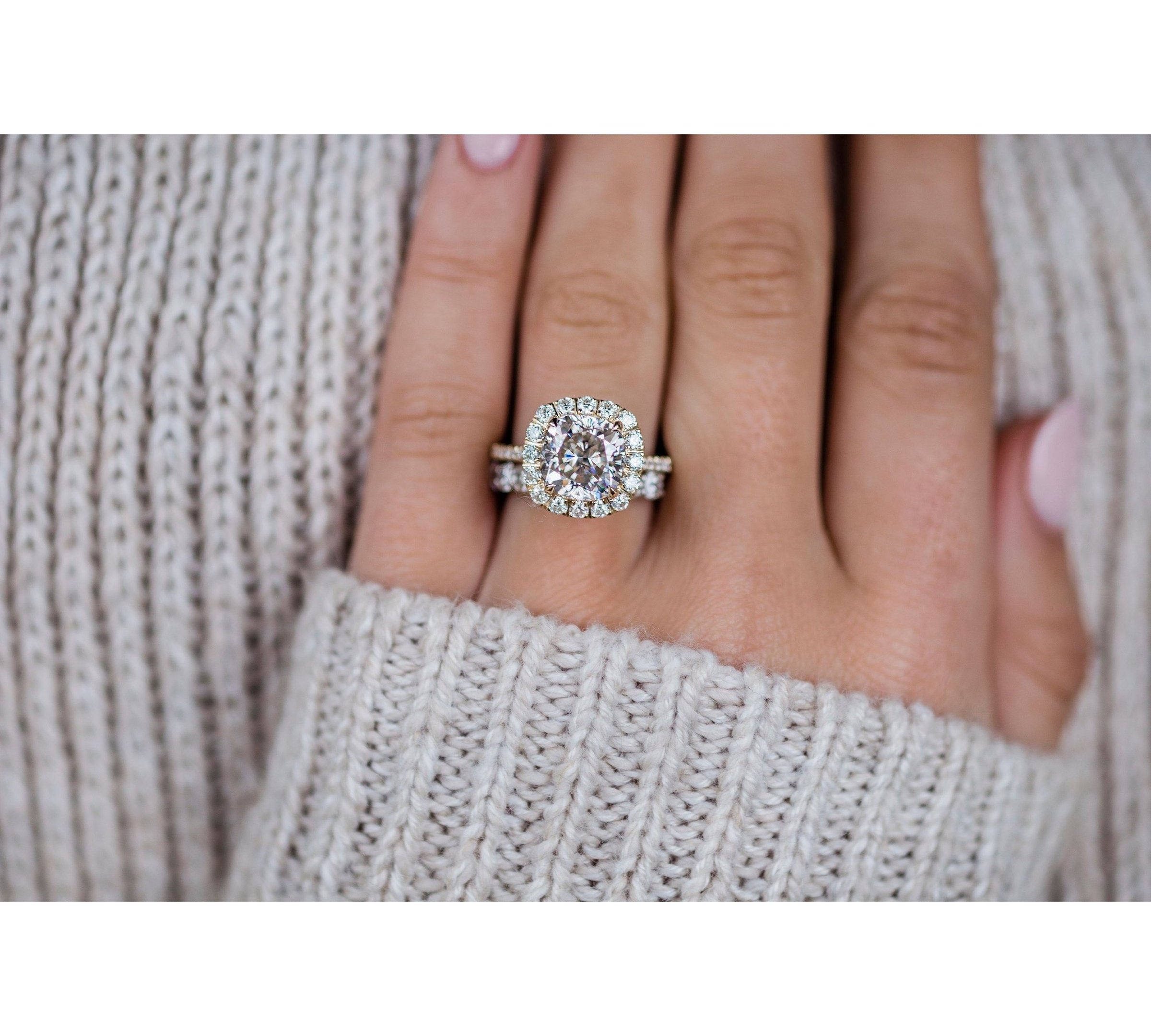4.0 CT Cushion Halo & Pave Moissanite Engagement Ring 3