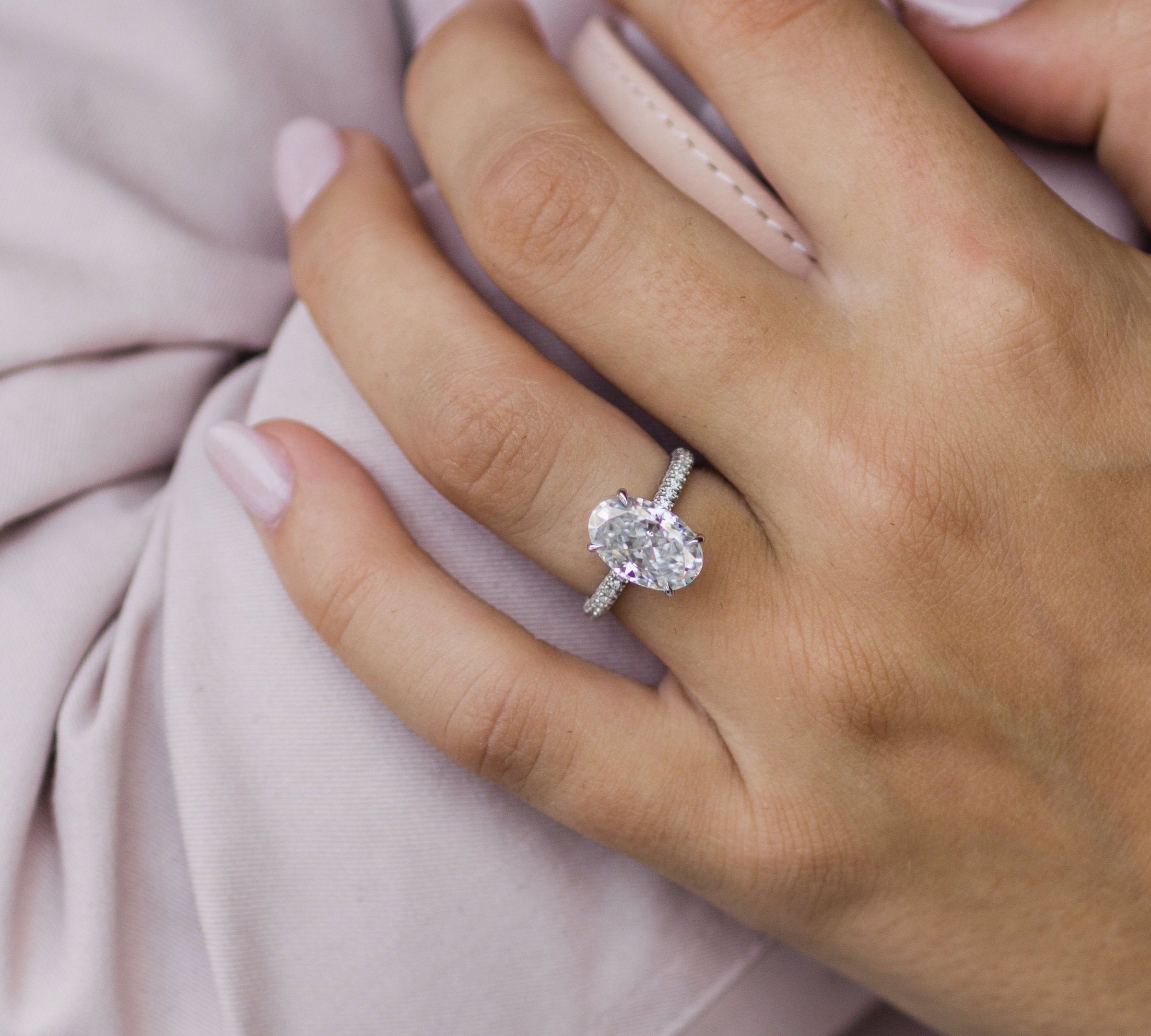 3.40 CT Oval Solitaire Hidden Halo & Pave Engagement Ring 3