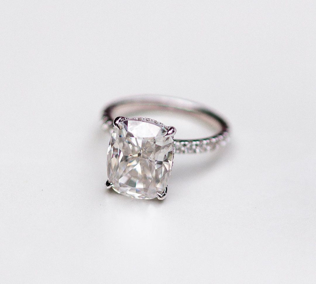 4.70 CT Cushion Hidden Halo & Pave Moissanite Engagement Ring 1