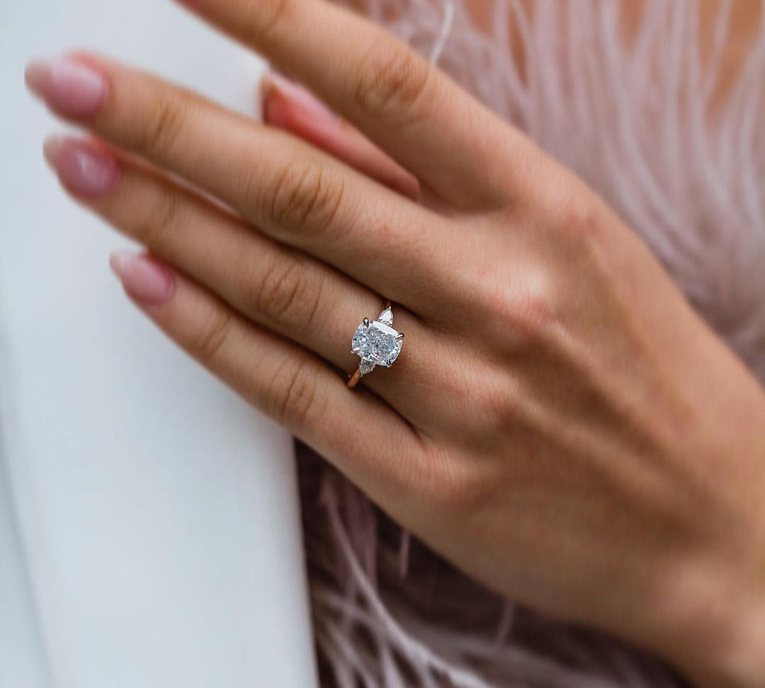 2.20 CT Cushion Three Stone Moissanite Engagement Ring 3