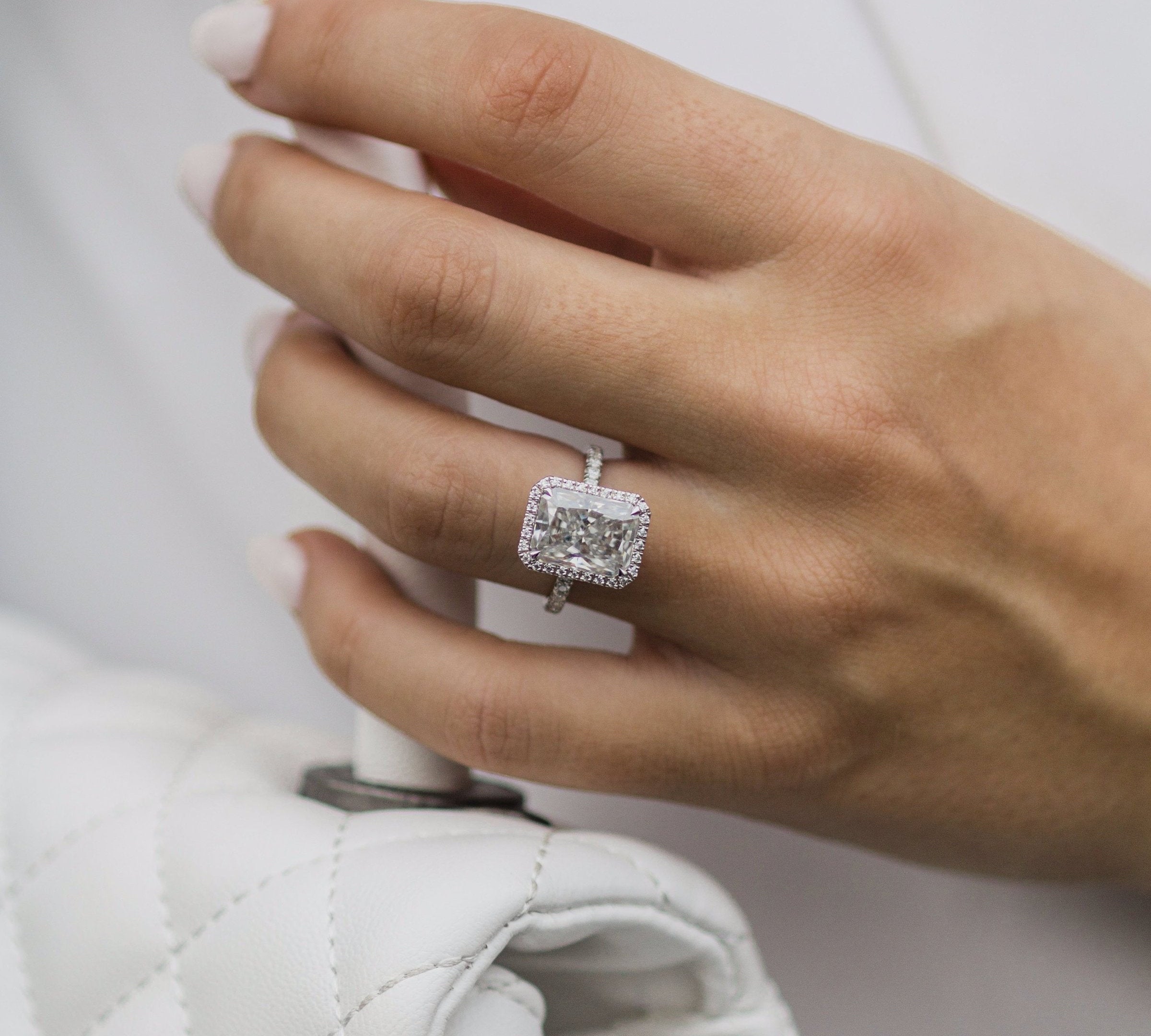 3.70 CT Crushed Ice Radiant Cut Halo Moissanite Engagement Ring With Pave Style 3