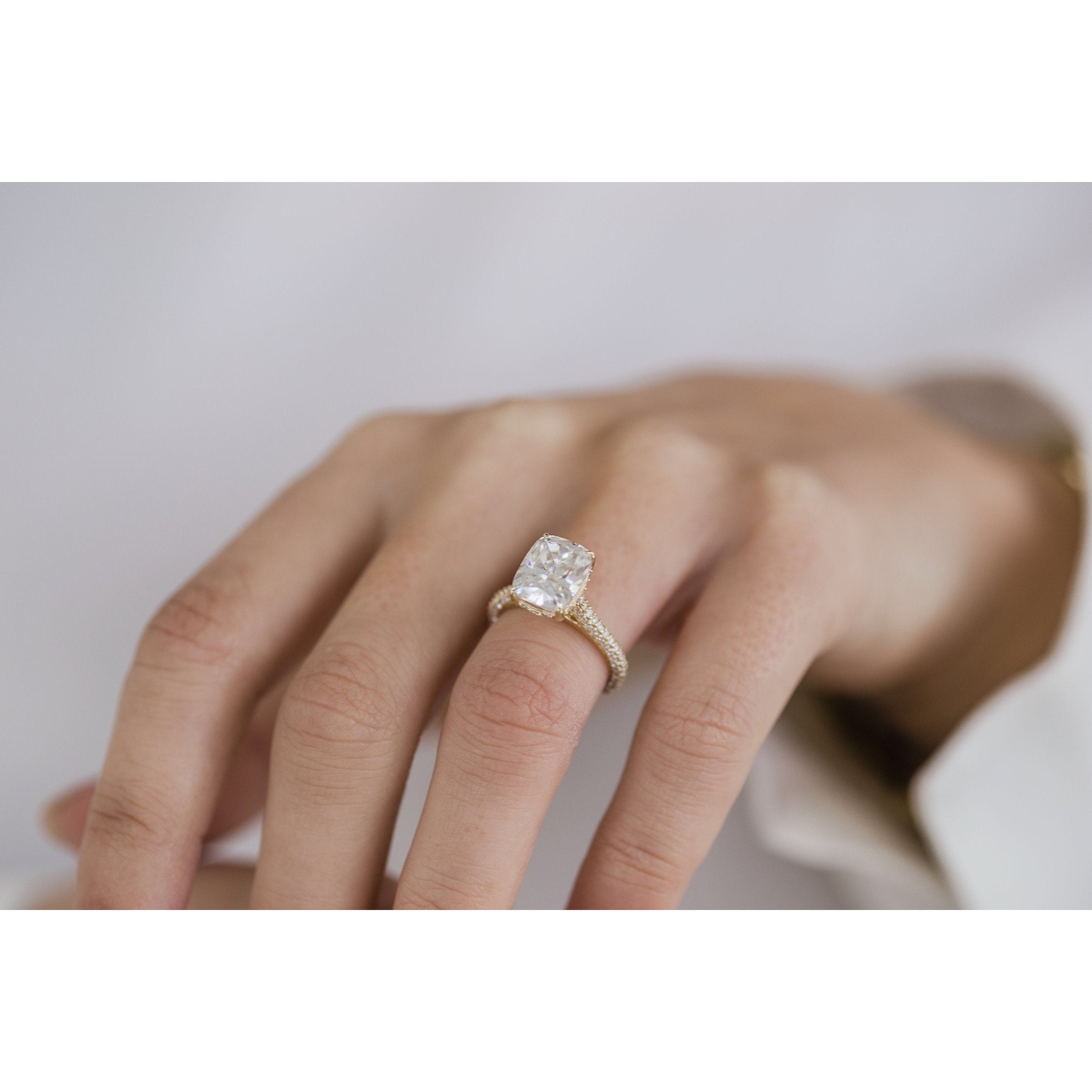 3.20 CT Elongated Cushion Solitaire Hidden Halo Moissanite Engagement Ring 8