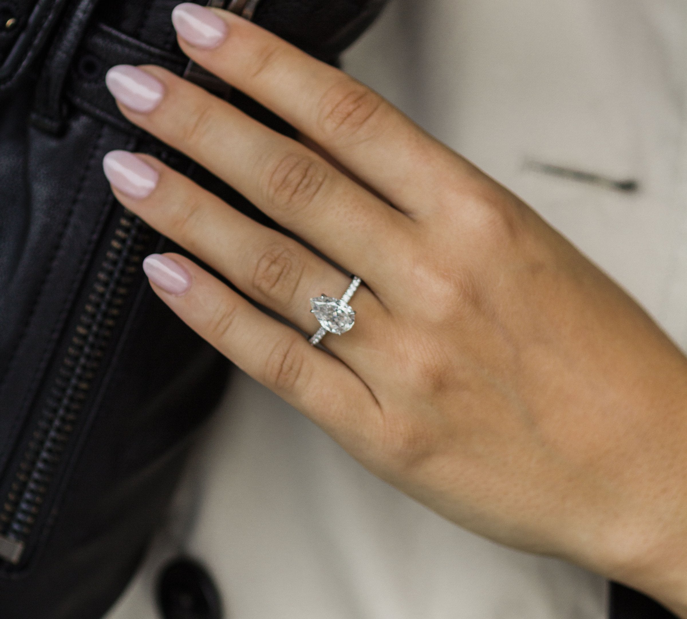 3.10 CT Pear Solitaire Hidden Halo & Pave Moissanite Engagement Ring 3