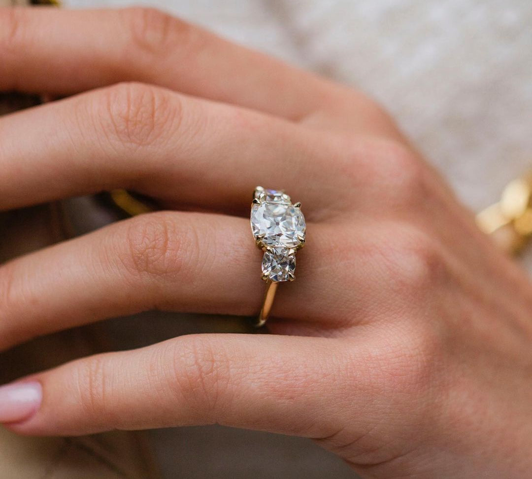4.0 CT Crushed Ice Cushion Three Stone Moissanite Engagement Ring 3