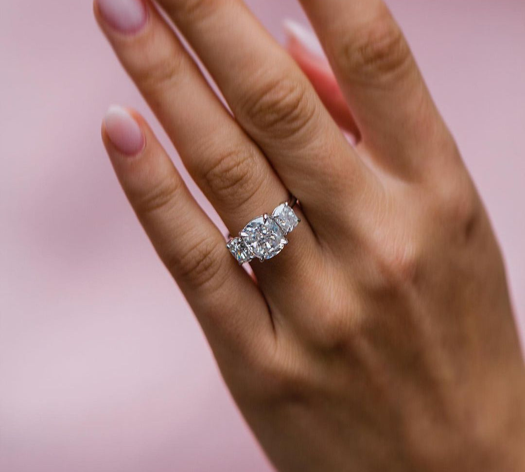 3.10 CT Cushion Three Stone Moissanite Engagement Ring 3