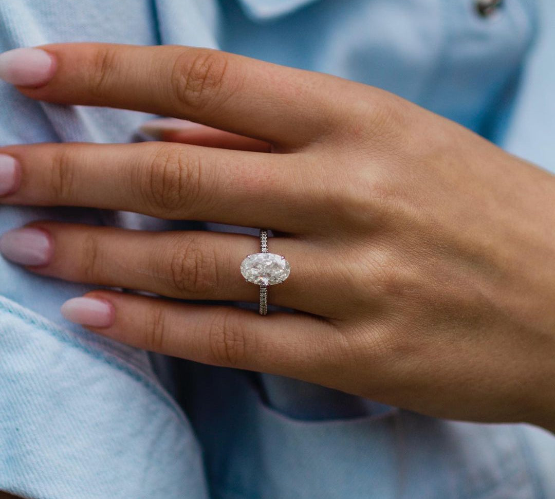 3.85 CT Oval Solitaire Hidden Halo Moissanite Engagement Ring 1