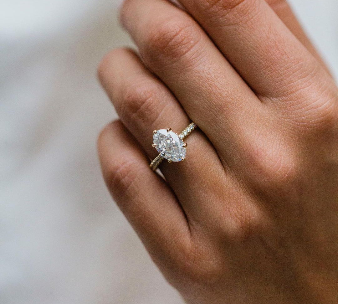 2.50 CT Oval Solitaire Hidden Halo Moissanite Engagement Ring 1