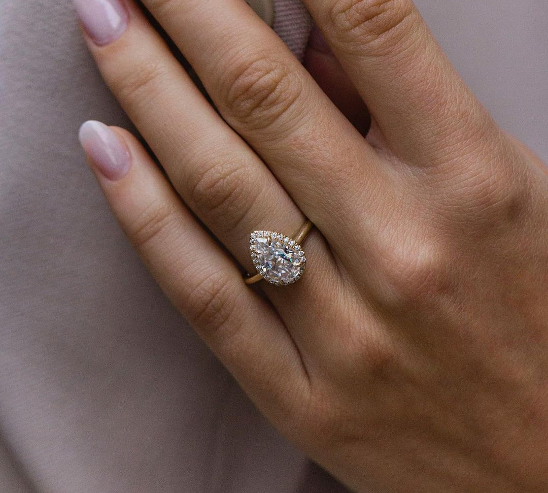 2.35 CT Pear Halo Moissanite Engagement Ring 1