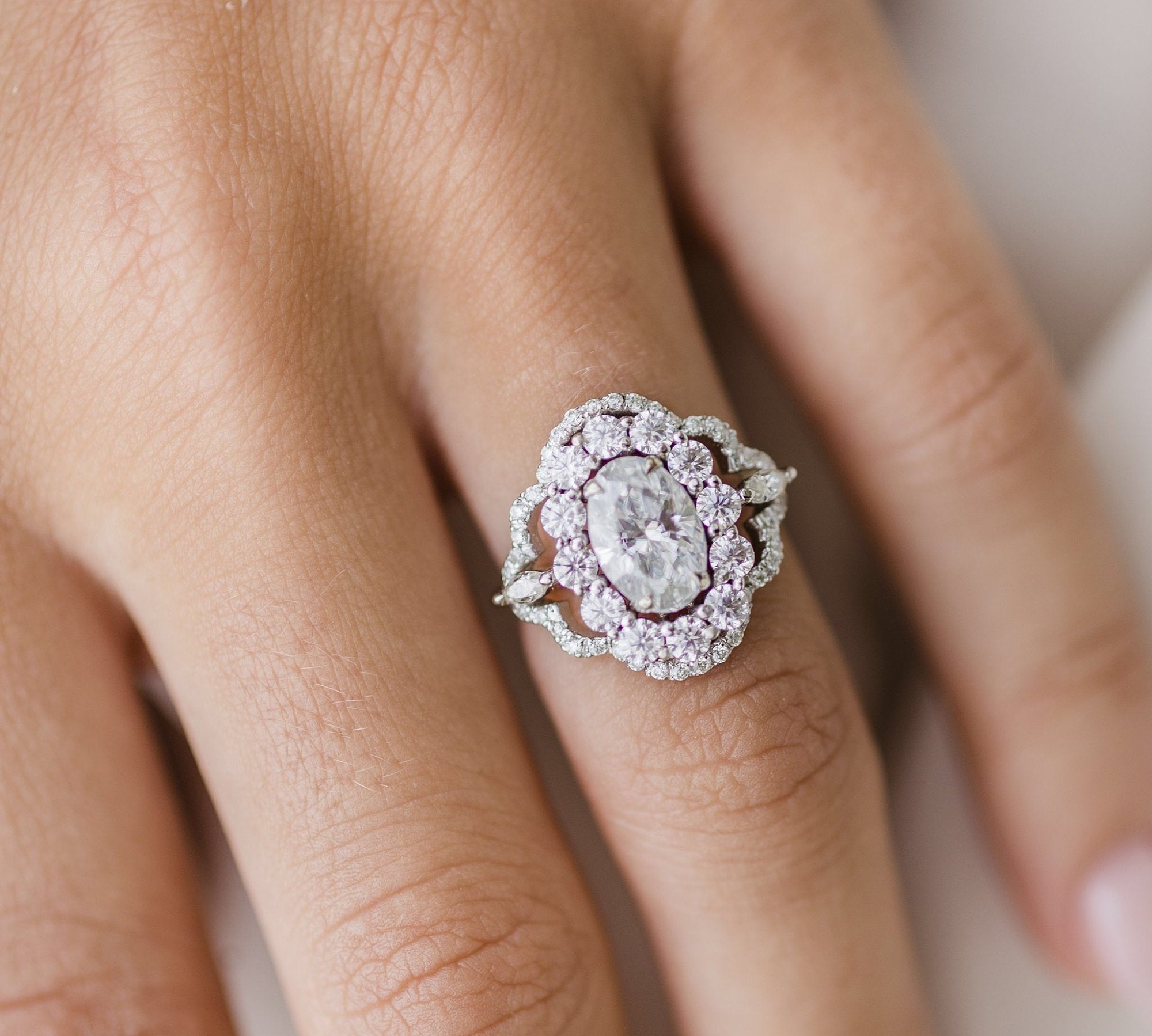 1.85 CT Oval Art Deco Halo Moissanite Engagement Ring 2