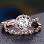 0.75 CT Round Halo Pave Moissanite Bridal Ring Set 1