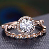 0.75 CT Round Halo Pave Moissanite Bridal Ring Set 1