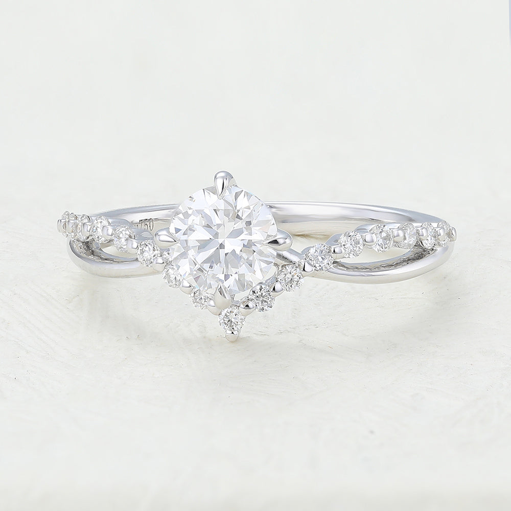 0.41 CT Round Shaped Moissanite Cluster Engagement Ring 3