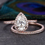 1.0 CT Pear Cut Halo Moissanite Bridal Ring Set 1