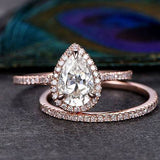 1.0 CT Pear Cut Halo Moissanite Bridal Ring Set 1