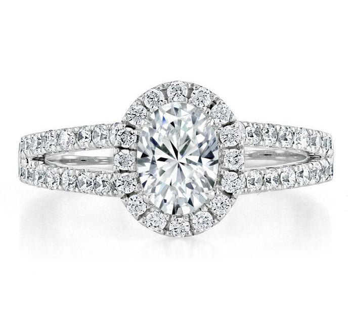0.94 CT  Oval Cut Halo Split Shank Setting Moissanite Engagement Ring 1