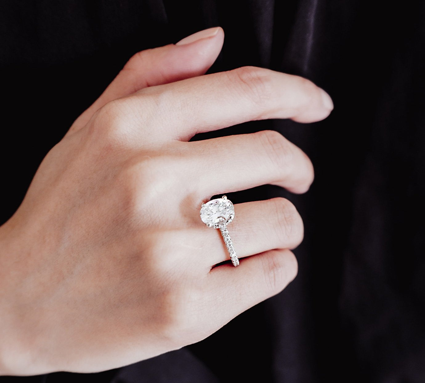 2.50 CT Oval Shaped Moissanite Hidden Halo Engagement Ring 2