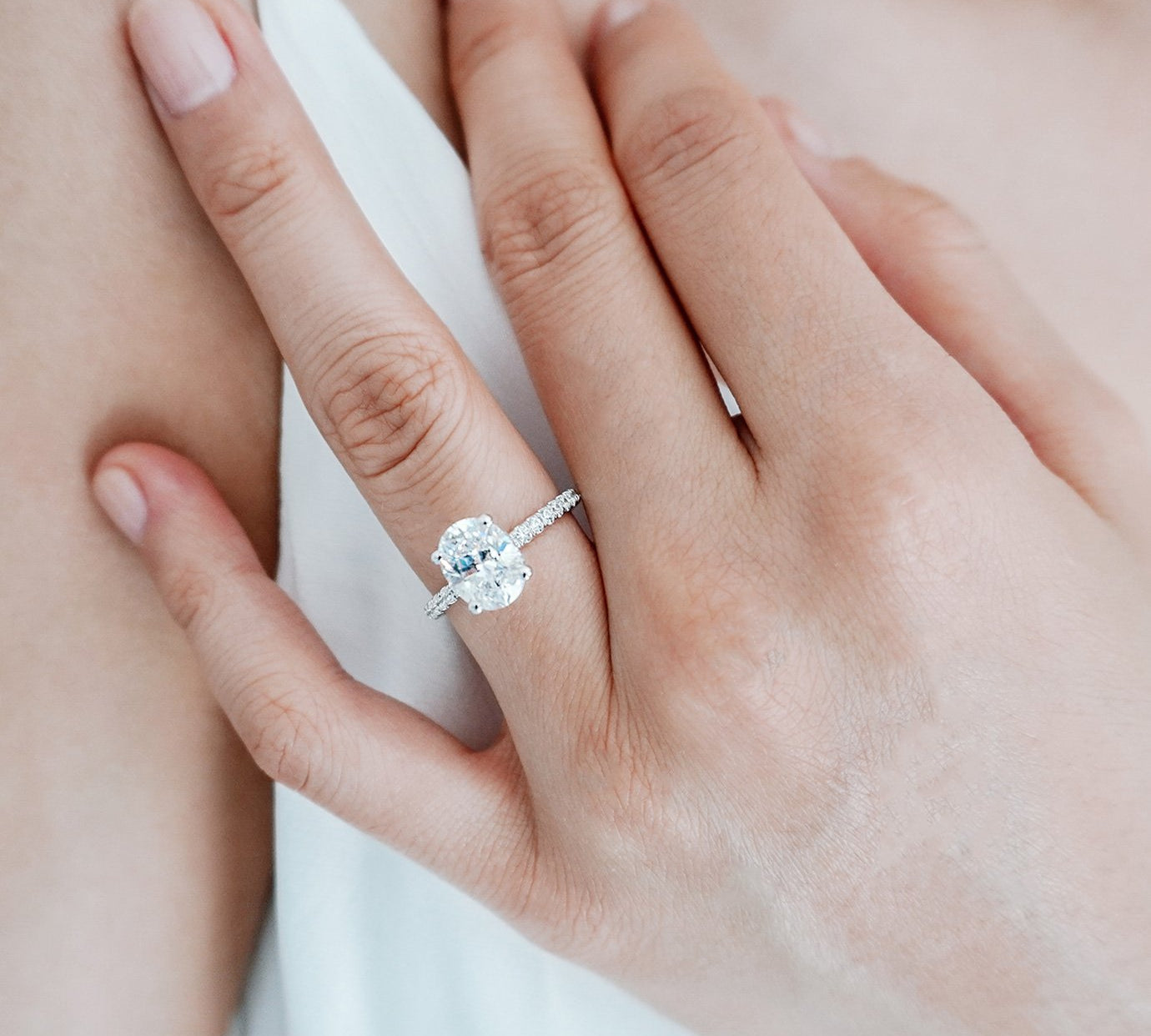 2.50 CT Oval Shaped Moissanite Hidden Halo Engagement Ring 3