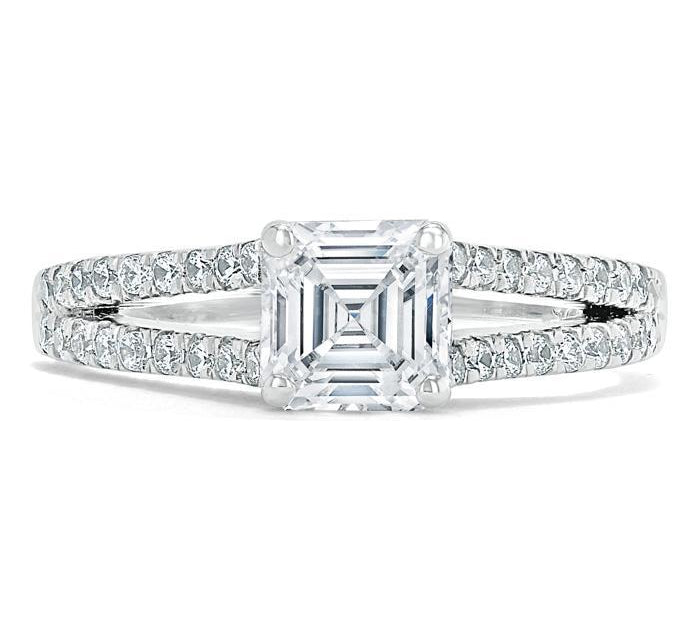 1.0 CT Asscher Cut Solitaire Split Shank Setting Moissanite Engagement Ring 1