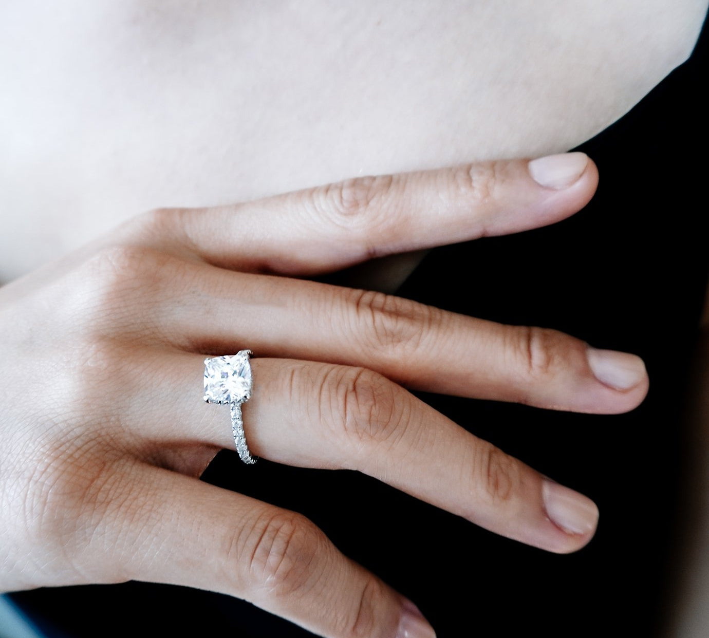 2.0 CT Cushion Shaped Moissanite Hidden Halo Engagement Ring 3