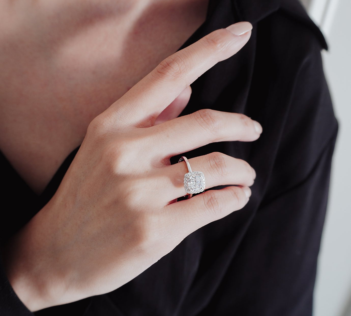 1.50 CT Cushion Shaped Moissanite Halo Engagement Ring 3