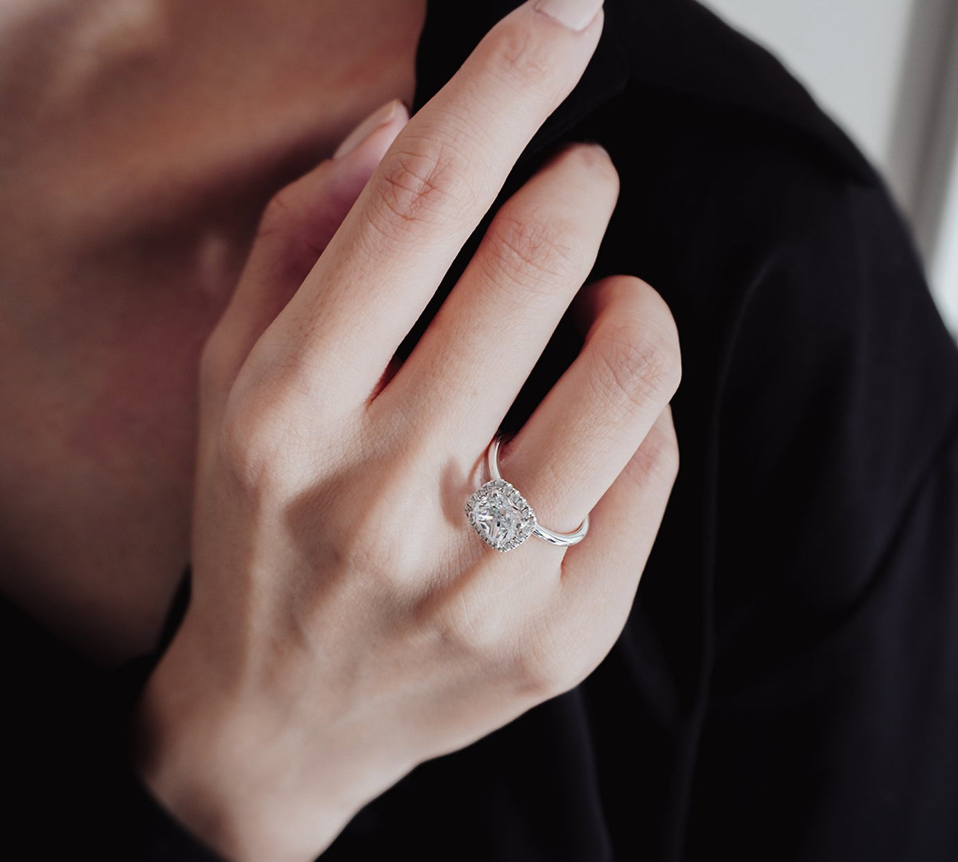 1.50 CT Cushion Shaped Moissanite Halo Engagement Ring 2