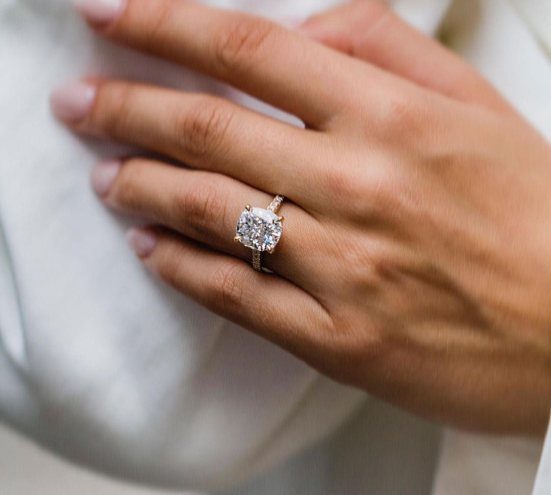 4.65 CT Cushion Solitaire Pave Moissanite Engagement Ring 1