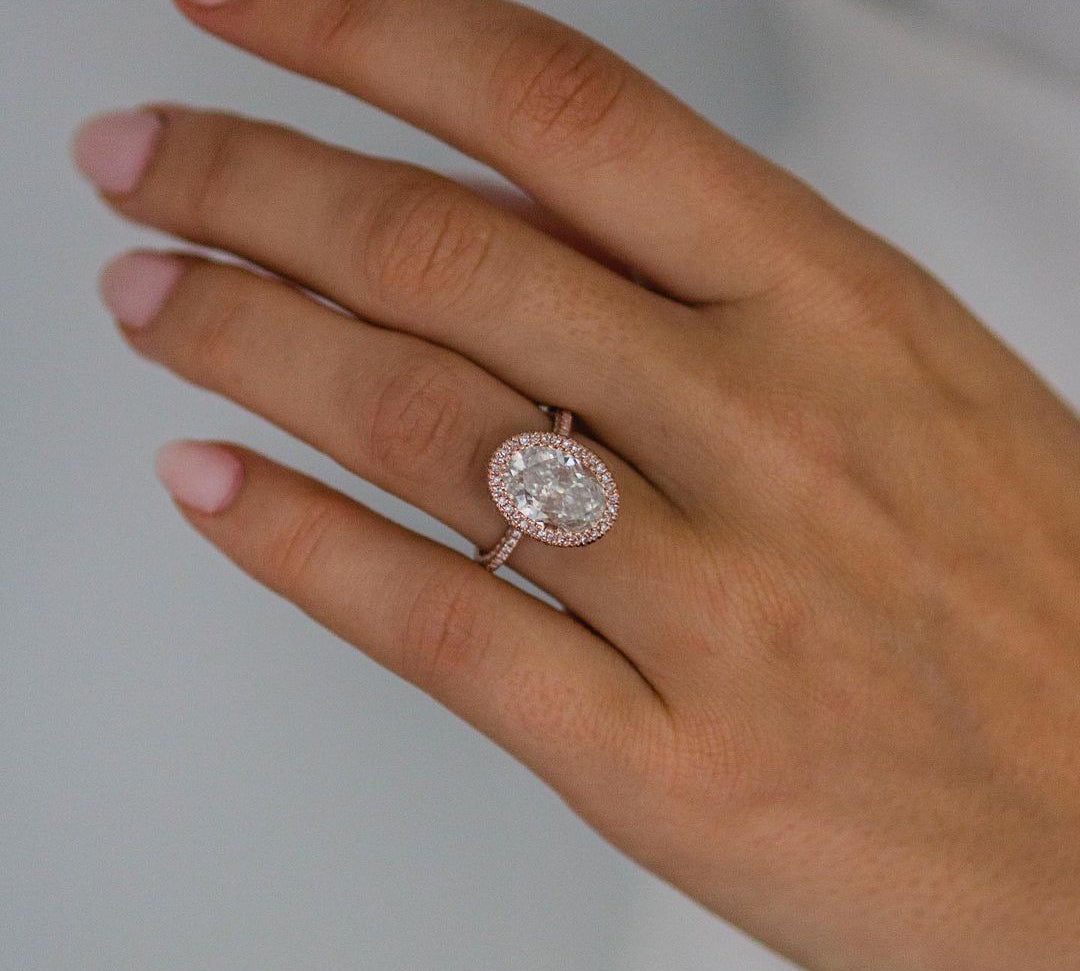 4.0 CT Oval Halo & Pave Moissanite Engagement Ring 1