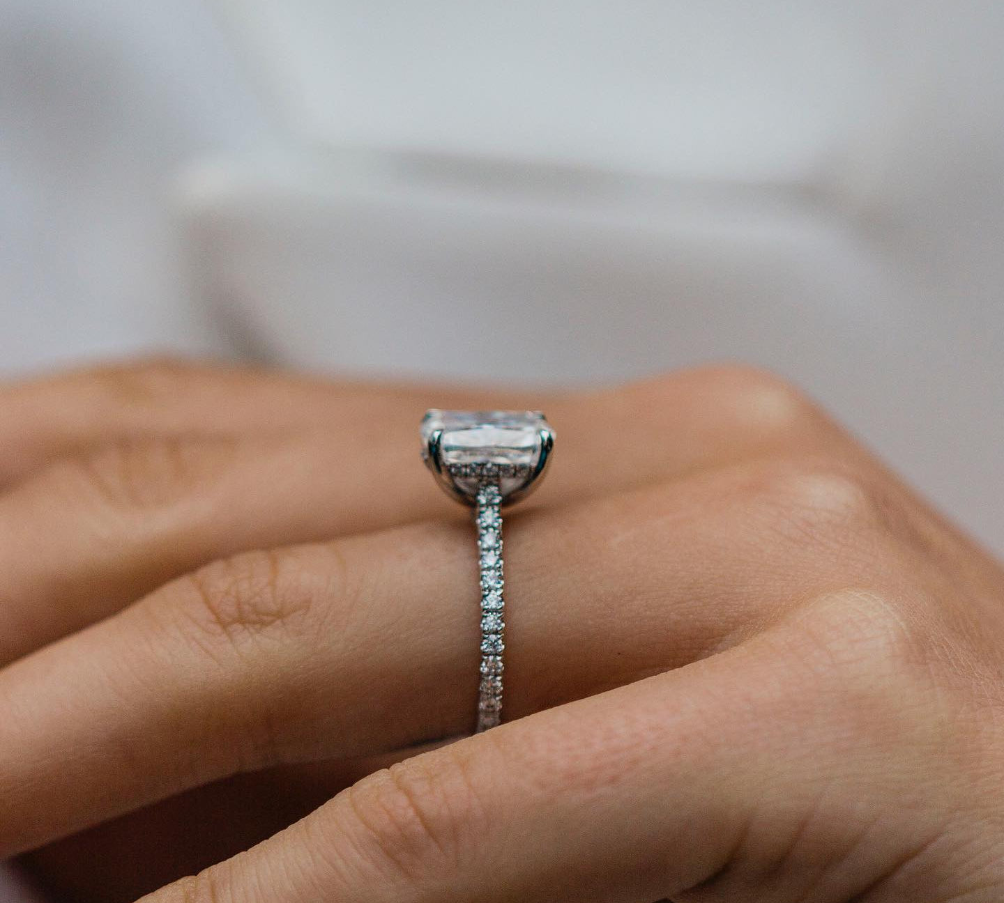 3.20 CT Cushion Solitaire Hidden Halo & Pave Moissanite Engagement Ring 2