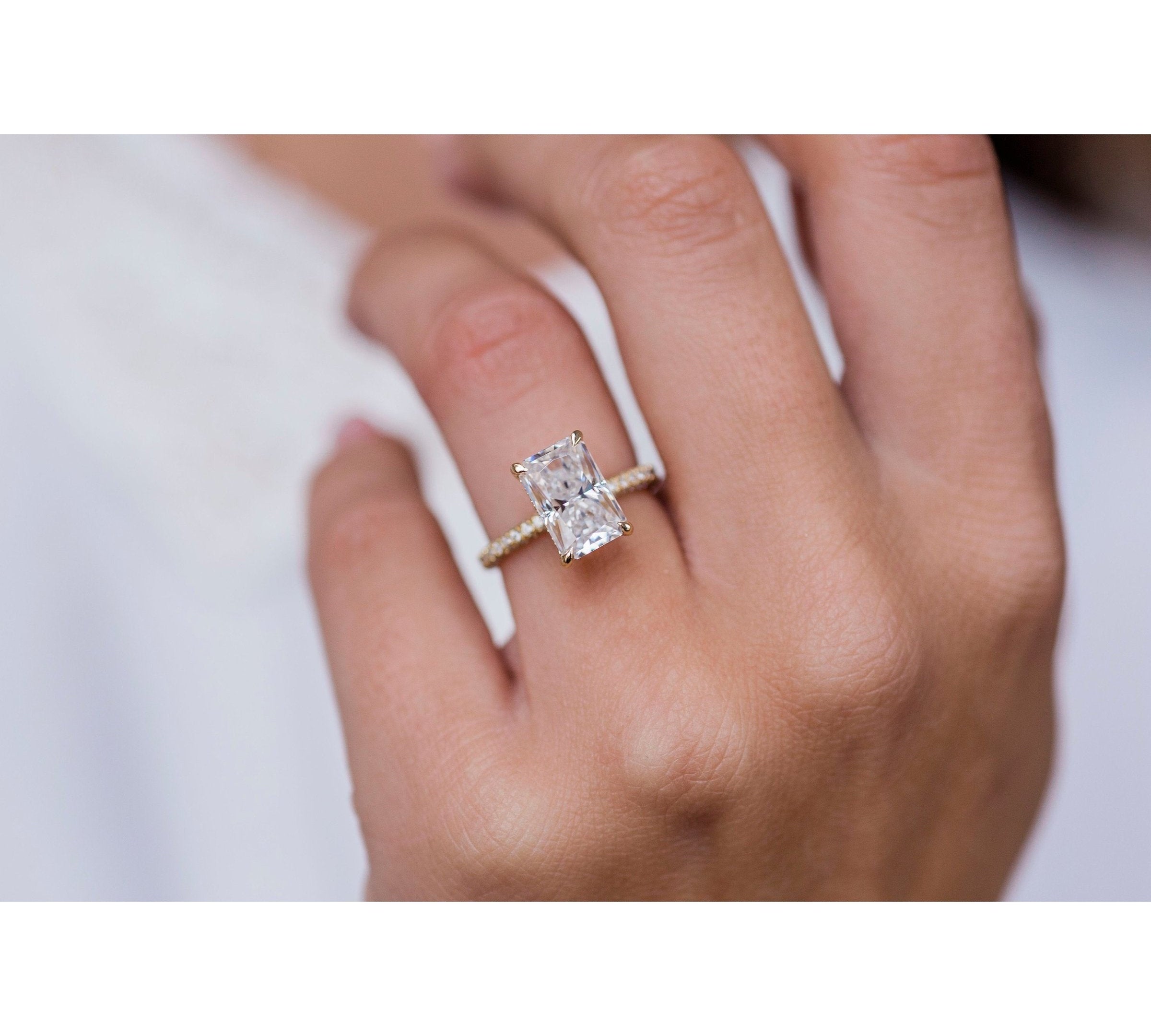 3.0 CT Radiant Solitaire Hidden Halo & Pave Moissanite Engagement Ring 1