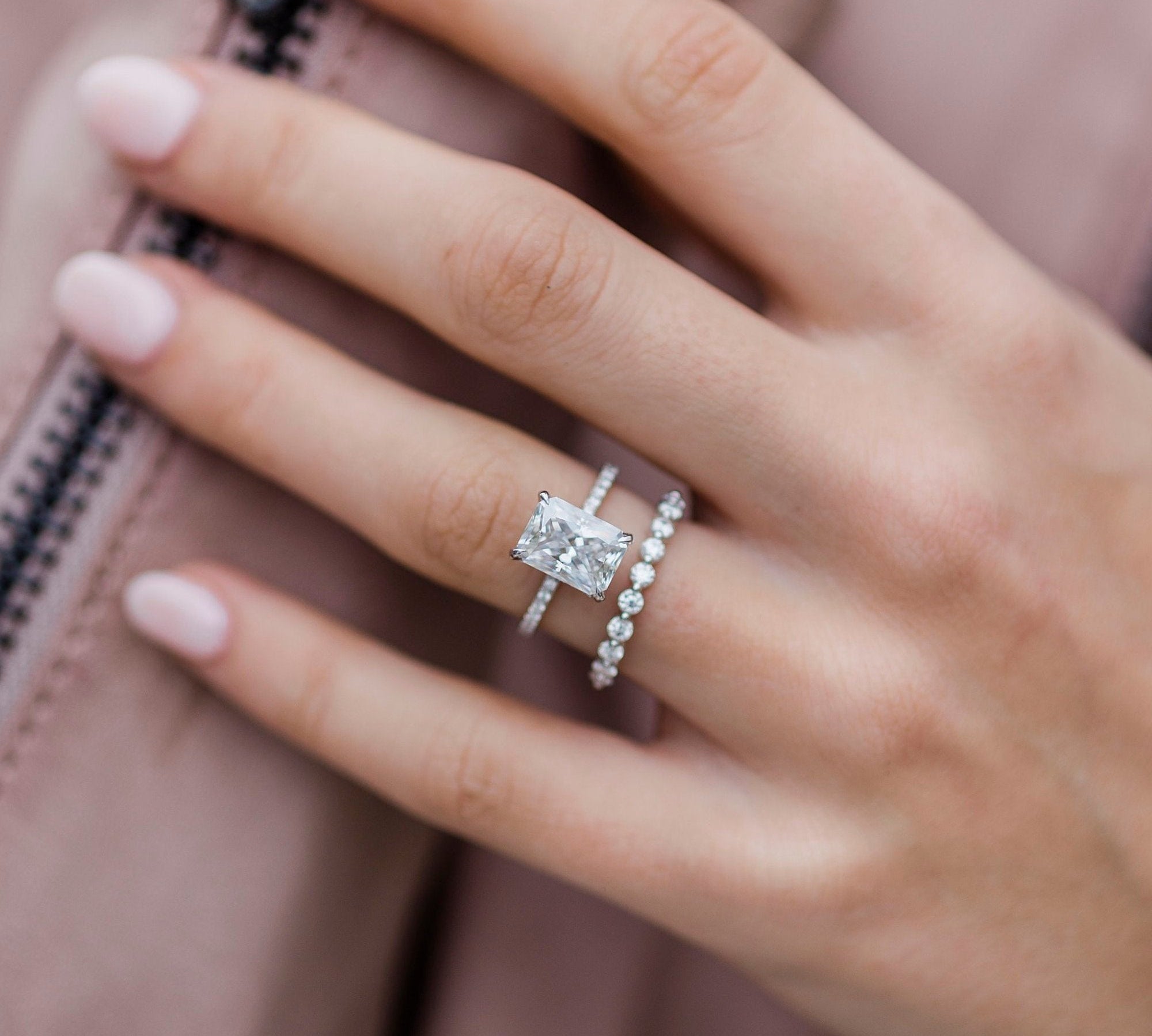 2.70 CT Radiant Solitaire Hidden Halo & Pave Moissanite Engagement Ring 3